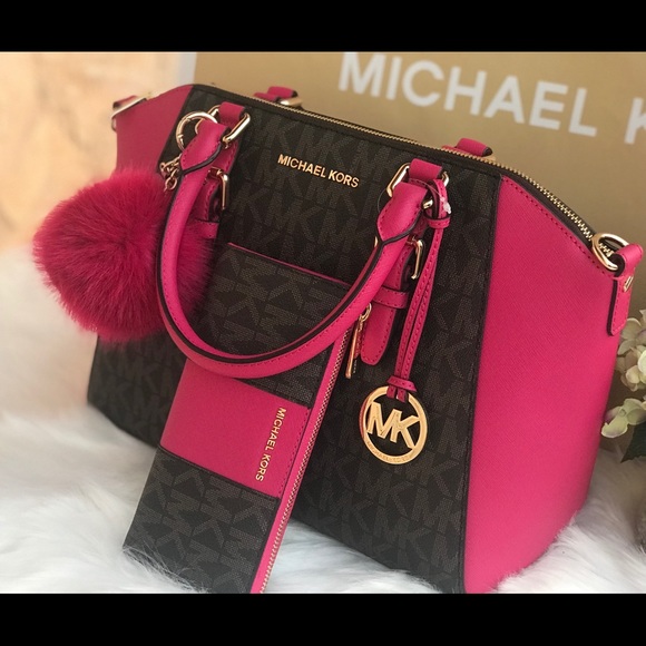 brown and pink michael kors purse